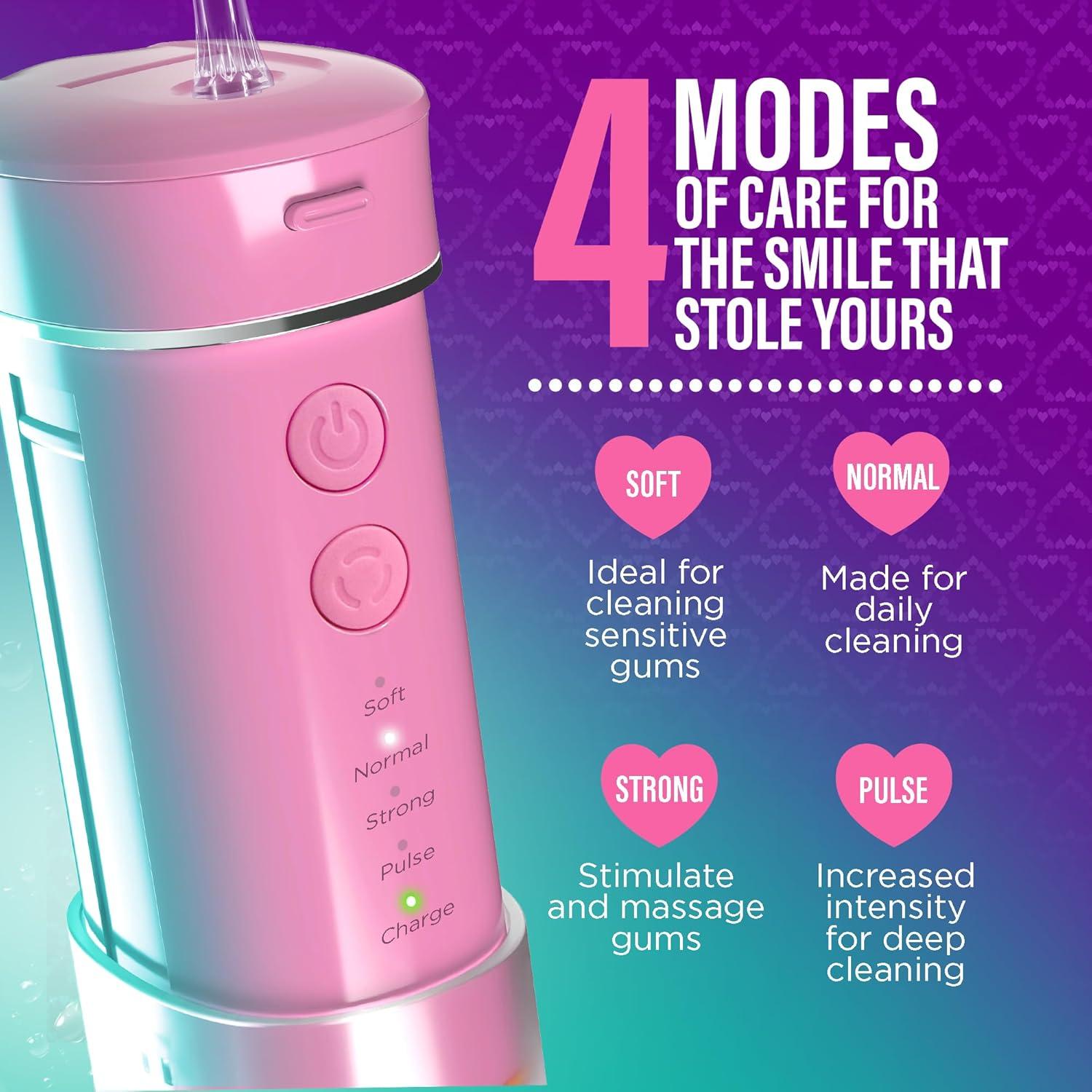 imageGuruNanda Valentines Day Special Compact Water Dental Flosser Portable Travel Size Oral Irrigator Flosser with Collapsible 180 ml Tank Smart Timer 4 Flossing Modes TSAFriendly PinkPink