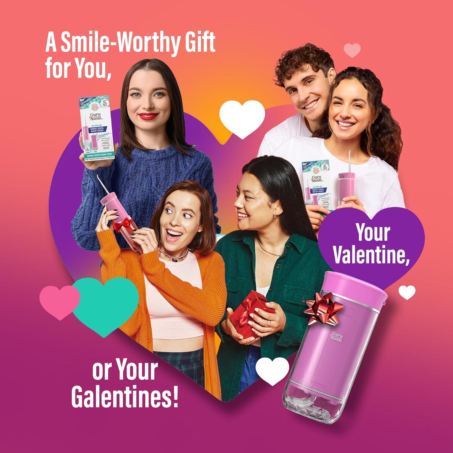 imageGuruNanda Valentines Day Special Compact Water Dental Flosser Portable Travel Size Oral Irrigator Flosser with Collapsible 180 ml Tank Smart Timer 4 Flossing Modes TSAFriendly PinkPink
