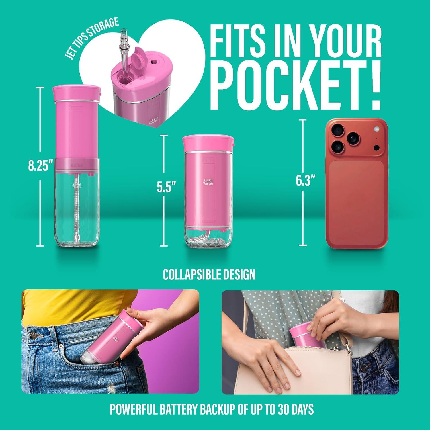 imageGuruNanda Valentines Day Special Compact Water Dental Flosser Portable Travel Size Oral Irrigator Flosser with Collapsible 180 ml Tank Smart Timer 4 Flossing Modes TSAFriendly PinkPink