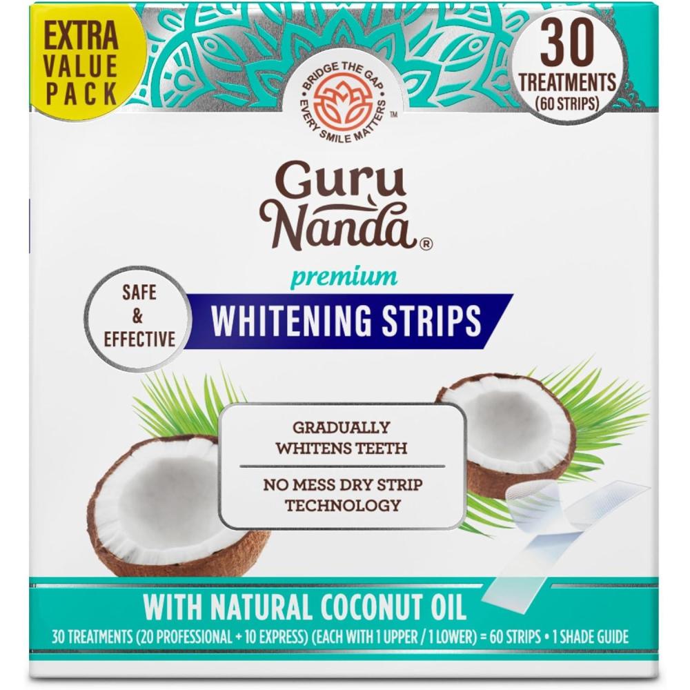 imageGuruNanda Teeth Whitening Strips  30Day Treatment with NonSlip Dry Strip Technology  Whitening Designed with Care for a Brighter Smile