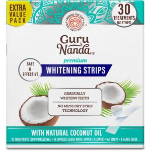 GuruNanda Teeth Whitening Strips – 30-Day Treatment with Non-Slip, Dry Strip Technology – Whitening Designed with Care for a Brighter Smile
