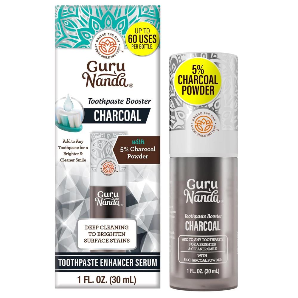 imageGuruNanda Charcoal Toothpaste Booster with 5 Charcoal Powder Add to Toothpaste for Whitening FluorideFree PeroxideFree Formula Up to 60 Uses