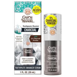 GuruNanda Charcoal Toothpaste Booster with 5% Charcoal Powder – Add to Toothpaste for Whitening, Fluoride-Free, Peroxide-Free Formula, Up to 60 Uses