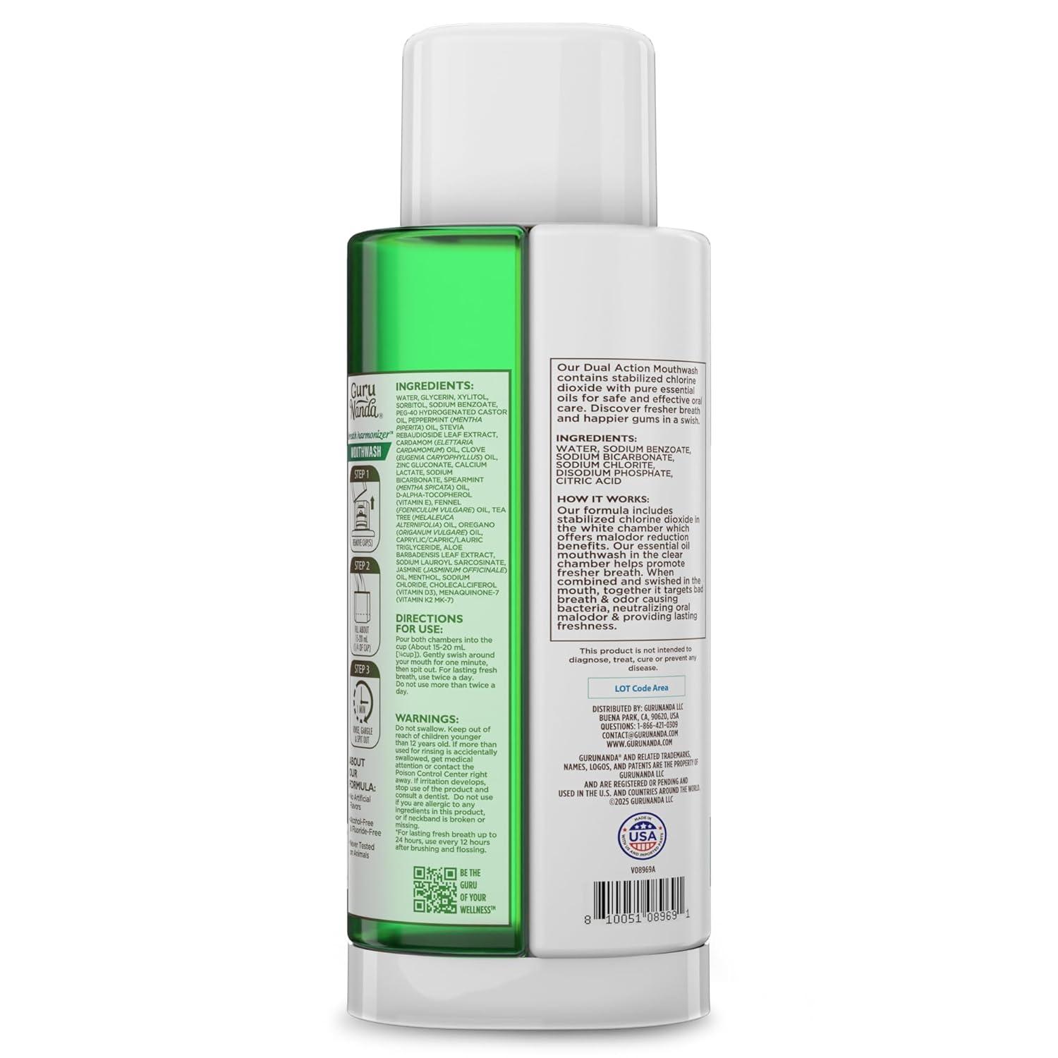 imageGuruNanda Dual Barrel Breath Harmonizer Mouthwash Freshens Breath Alcohol amp Fluoride Free with Sodium Chlorite amp Essential Oils Wild Mint Flavor 32 Fl Oz