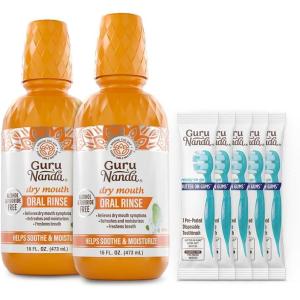GuruNanda Dry Mouth Oral Rinse, Alcohol & Fluoride-Free Mouthwash for Dry Mouth Relief & Oral Comfort, Soothing Hydration with Fresh Mint Flavor, 33.8 fl oz/1 Liter(16 Fl Oz (Pack of 2))