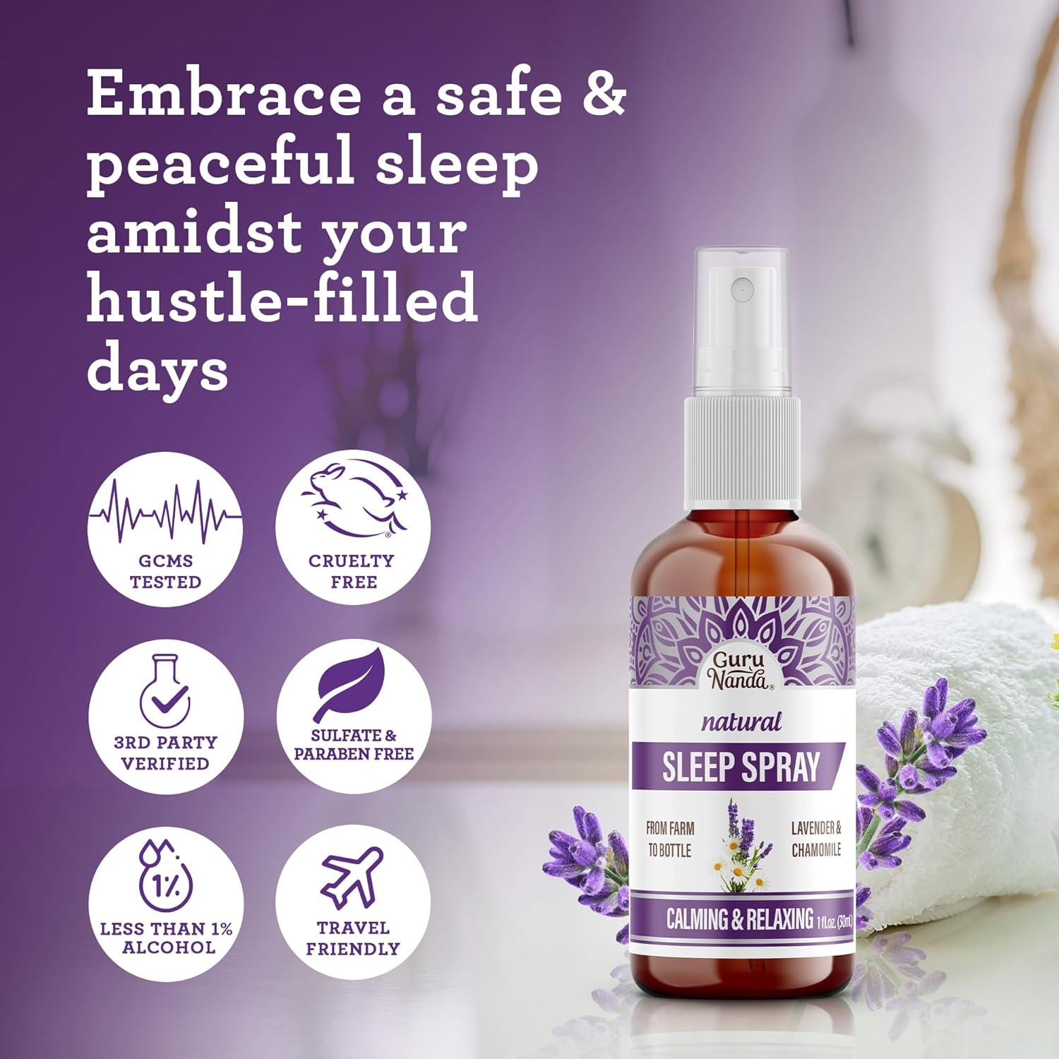 imageGuruNanda Sleep Spray 1 Fl oz 100 Pure amp Natural Blend of Lavender Chamomile amp Aromatherapy Essential Oils Supports Calm amp Relaxed Rest Bedtime Mist for Bed Pillows or Linen