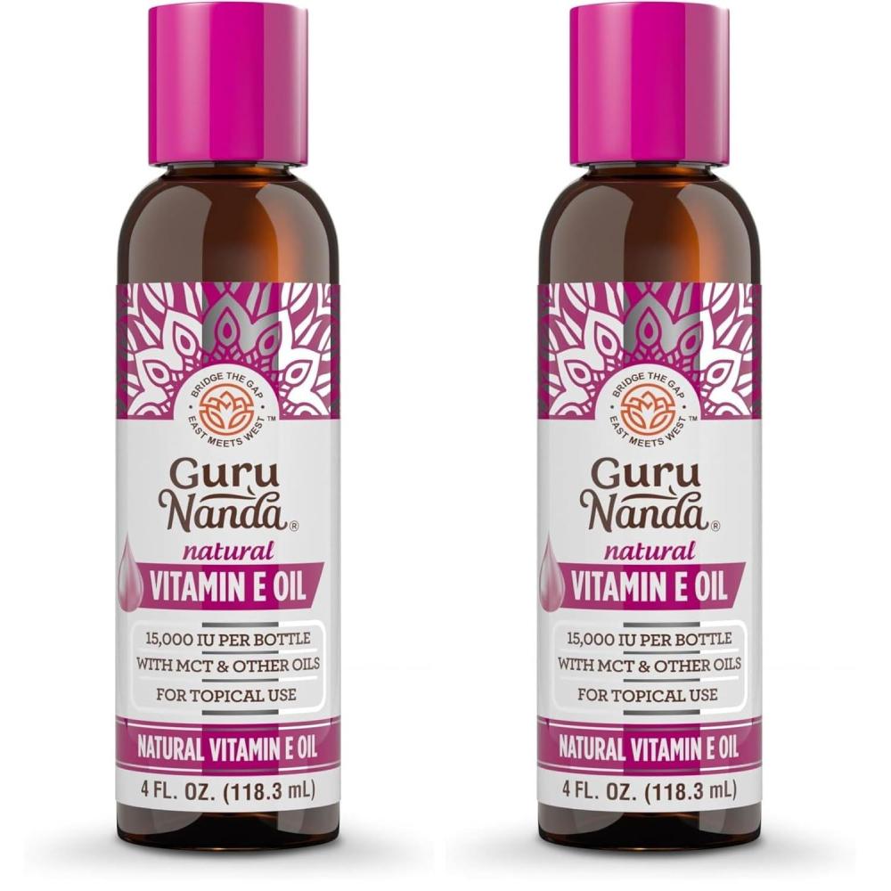 imageGuruNanda Vitamin E Oil 4 Fl Oz  15000 IU HexaneFree amp Pure Vitamin E Oil for Skin Nails Hair amp Face With MCT amp Lemon Oil to Help Nourish amp Moisturize NonGMO Vegan amp NoSoybean4 Fl Oz Pack of 2