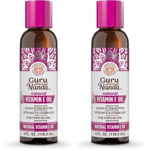 GuruNanda Vitamin E Oil (4 Fl Oz) – 15000 IU, Hexane-Free & Pure Vitamin E Oil for Skin, Nails, Hair & Face, With MCT & Lemon Oil to Help Nourish & Moisturize, Non-GMO, Vegan & No-Soybean(4 Fl Oz (Pack of 2))