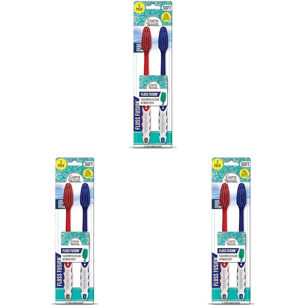 imageGuruNanda Floss Fusion Toothbrush with Dual Action Soft Flossing Bristles Ultrafine Tapered Bristles for Deeper Cleaning BPA amp PFASFree 8 CountPack of 6