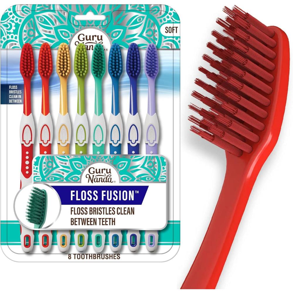 imageGuruNanda Floss Fusion Toothbrush with Dual Action Soft Flossing Bristles Ultrafine Tapered Bristles for Deeper Cleaning BPA amp PFASFree 8 CountPack of 8