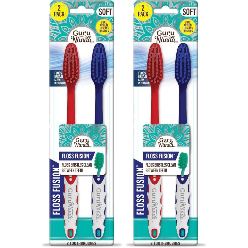 imageGuruNanda Floss Fusion Toothbrush with Dual Action Soft Flossing Bristles Ultrafine Tapered Bristles for Deeper Cleaning BPA amp PFASFree 8 CountPack of 4