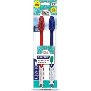 GuruNanda Floss Fusion Toothbrush with Dual Action Soft Flossing Bristles, Ultra-fine Tapered Bristles for Deeper Cleaning, BPA & PFAS-Free, 8 Count(Pack of 2)