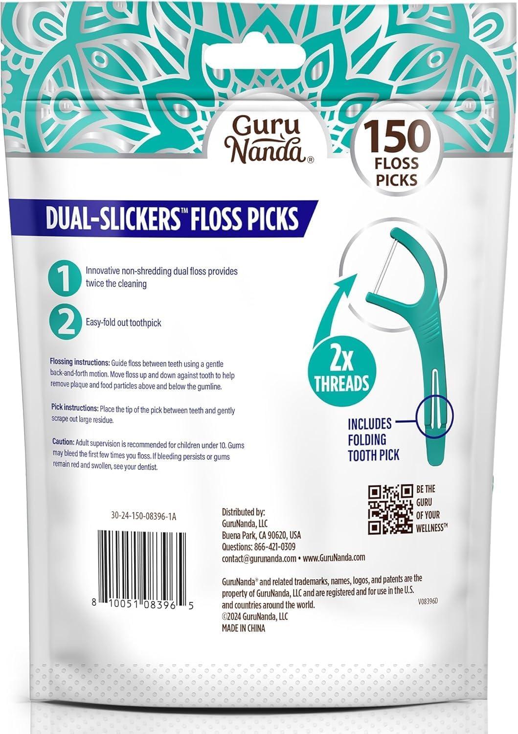 imageGuruNanda Dual Slickers Floss Picks Double Threaded Dyneema Dental Floss with Foldable Toothpick for Effective Plaque Removal Unflavored Pack of 3001 Count Pack of 300