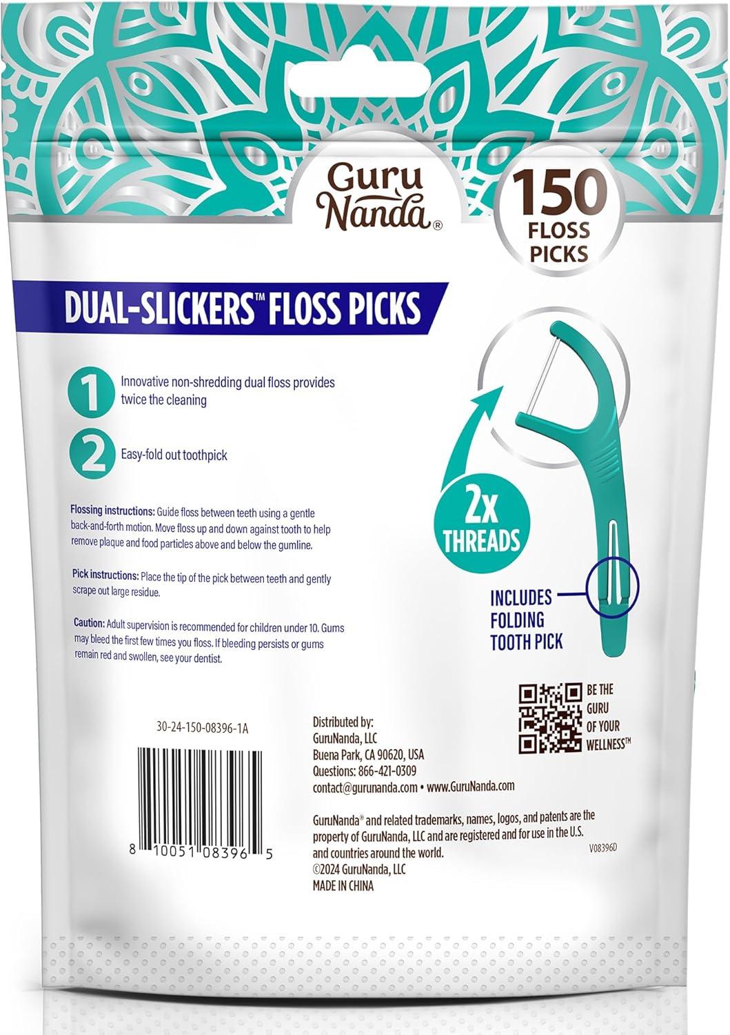 imageGuruNanda Dual Slickers Floss Picks Double Threaded Dyneema Dental Floss with Foldable Toothpick for Effective Plaque Removal Unflavored Pack of 3001 Count Pack of 150