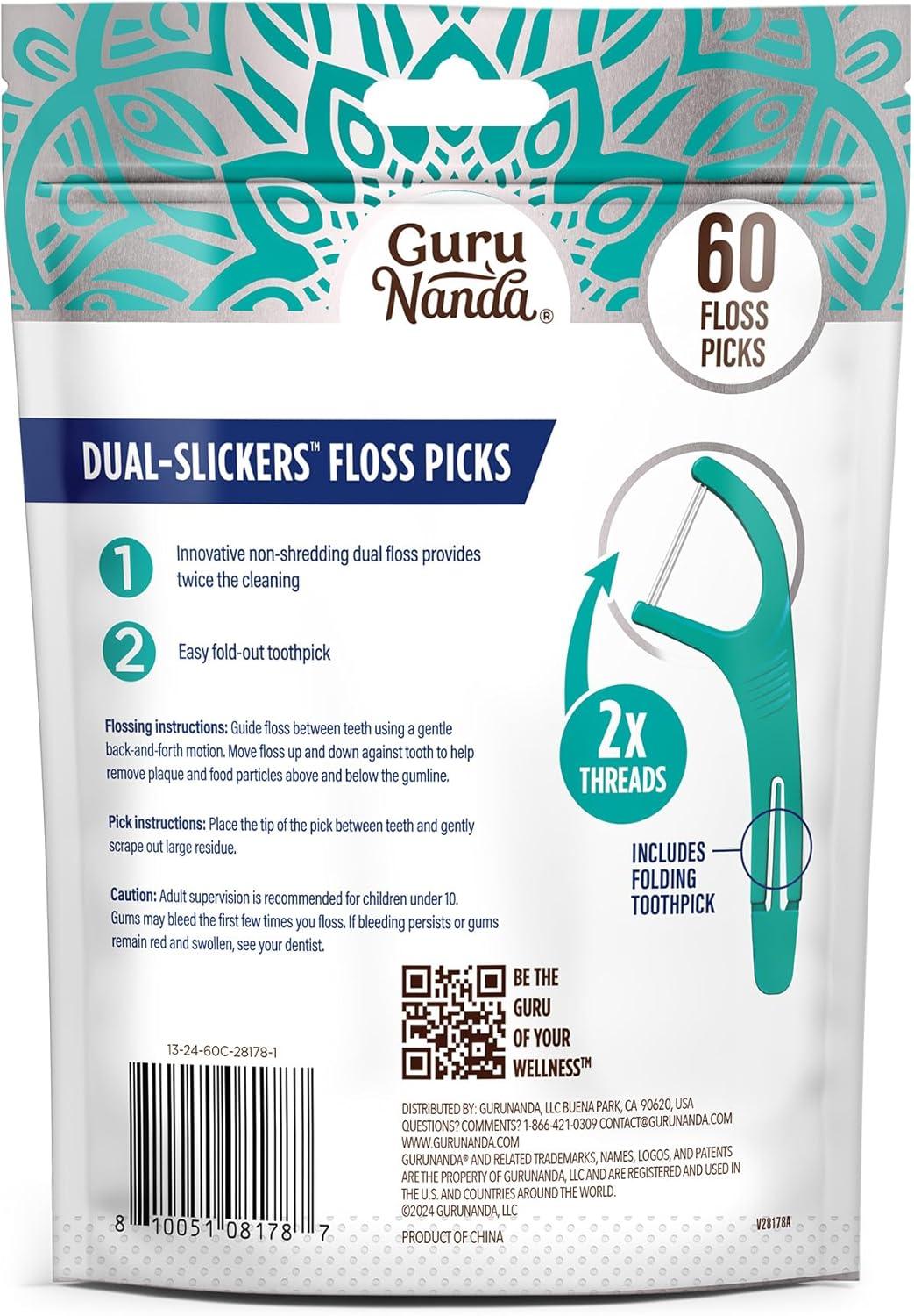 imageGuruNanda Dual Slickers Floss Picks Double Threaded Dyneema Dental Floss with Foldable Toothpick for Effective Plaque Removal Unflavored Pack of 3001 Count Pack of 120