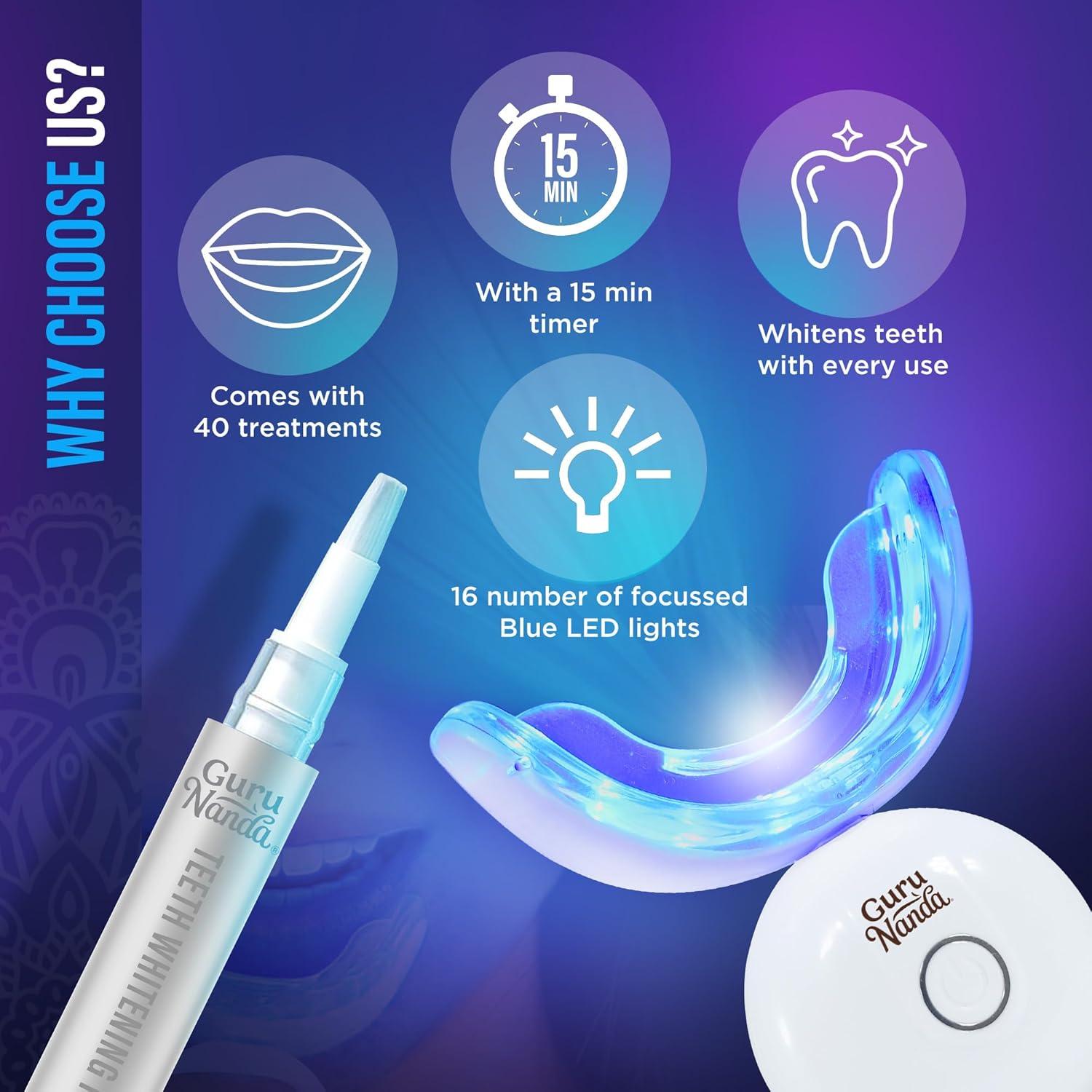 imageGuruNanda Professional Teeth Whitening Wireless Kit with LED Light amp Whitening Pen Helps Remove Surface Stains from Coffee Food Soda 40 Treatments Pack of 2013 Fl Oz Pack of 12