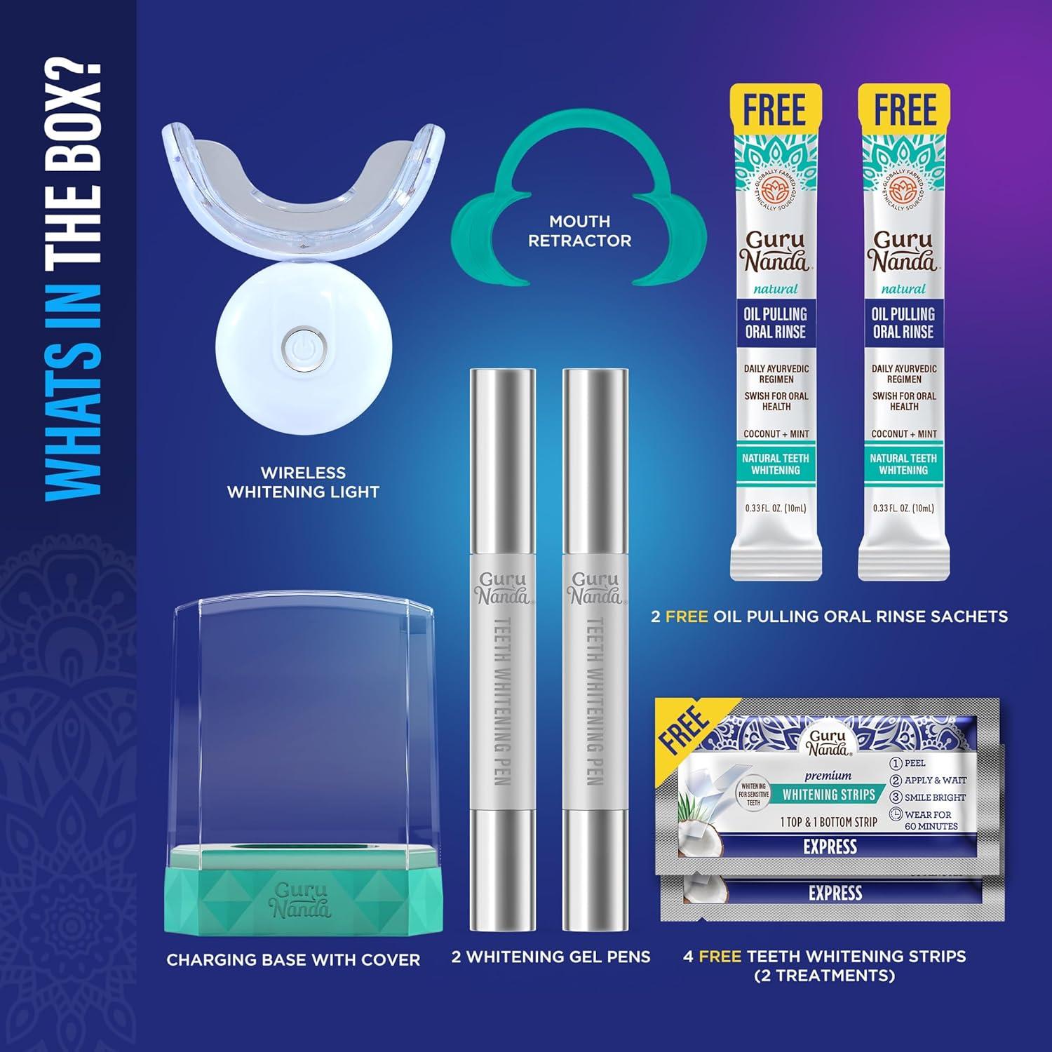 imageGuruNanda Professional Teeth Whitening Wireless Kit with LED Light amp Whitening Pen Helps Remove Surface Stains from Coffee Food Soda 40 Treatments Pack of 2013 Fl Oz Pack of 6