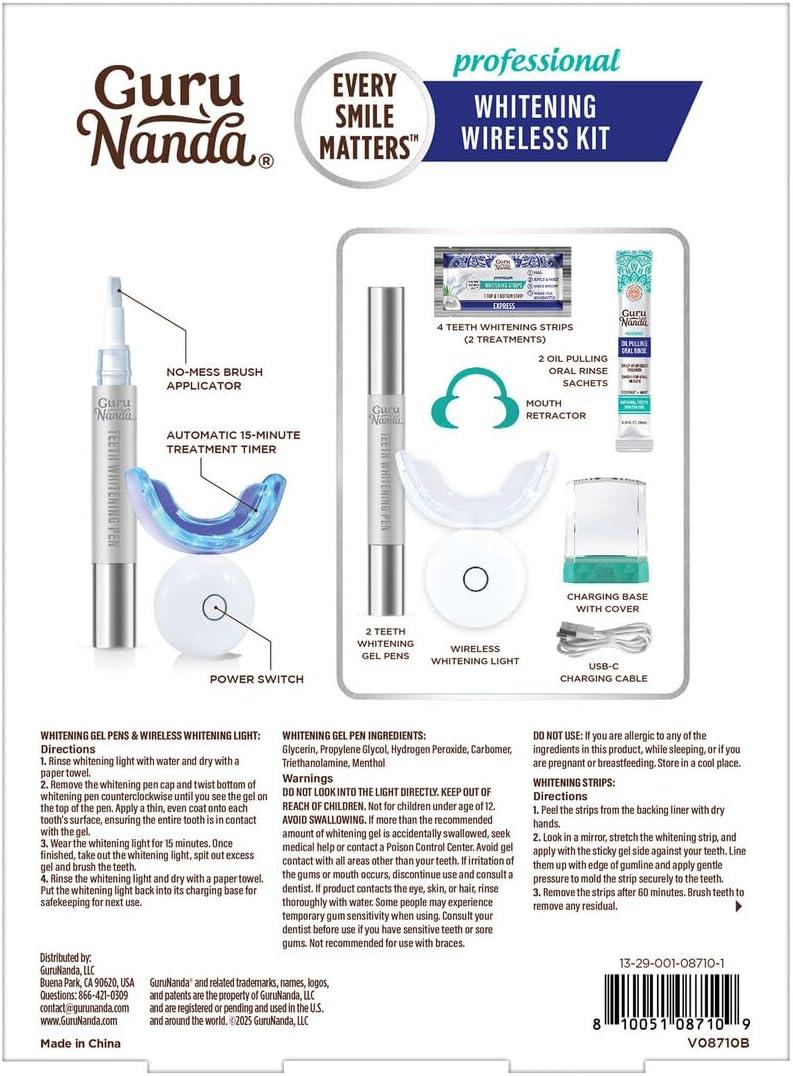 imageGuruNanda Professional Teeth Whitening Wireless Kit with LED Light amp Whitening Pen Helps Remove Surface Stains from Coffee Food Soda 40 Treatments Pack of 2013 Fl Oz Pack of 12