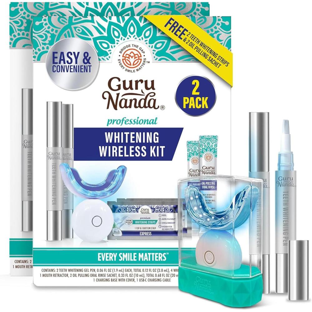 imageGuruNanda Professional Teeth Whitening Wireless Kit with LED Light amp Whitening Pen Helps Remove Surface Stains from Coffee Food Soda 40 Treatments Pack of 2013 Fl Oz Pack of 12