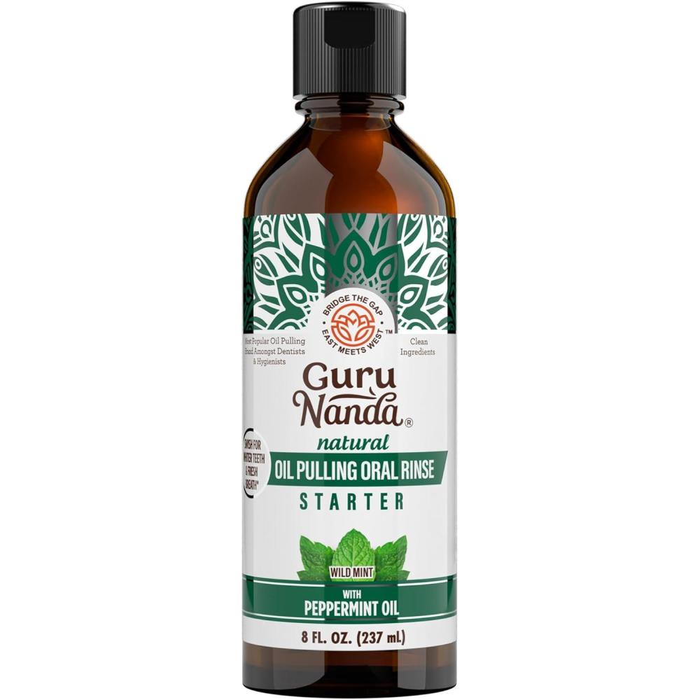 imageGuruNanda Starter Pulling Oil Mouthwash for Natural Teeth Whitening Coconut and Peppermint Oil for Fresh Breath amp Happy Gums AlcoholFree 8 Oz Pack of 28 Fl Oz Pack of 1