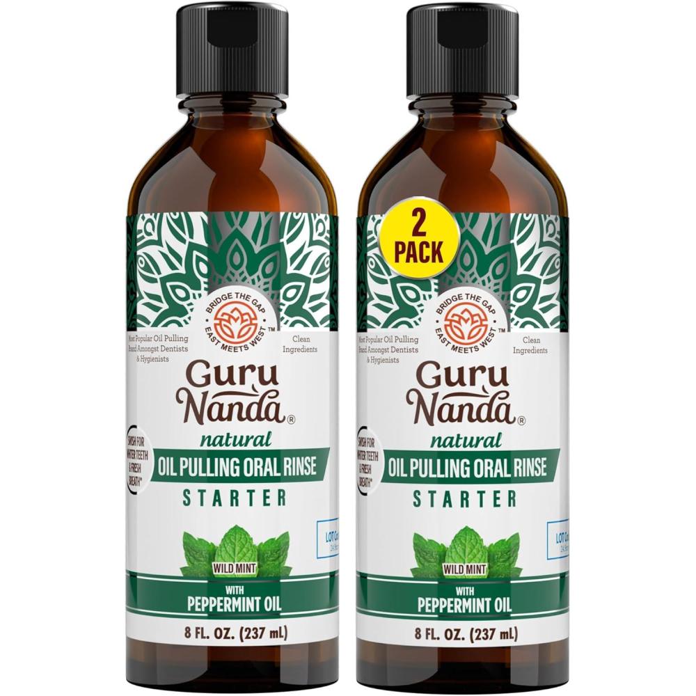 imageGuruNanda Starter Pulling Oil Mouthwash for Natural Teeth Whitening Coconut and Peppermint Oil for Fresh Breath amp Happy Gums AlcoholFree 8 Oz Pack of 28 Fl Oz Pack of 2