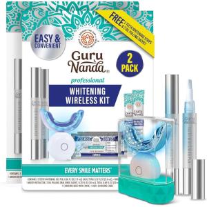 GuruNanda Professional Teeth Whitening Wireless Kit with LED Light & Whitening Pen, Helps Remove Surface Stains from Coffee, Food, Soda, 40 Treatments (Pack of 2)(0.13 Fl Oz (Pack of 12))