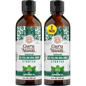 GuruNanda Starter Pulling Oil Mouthwash for Natural Teeth Whitening, Coconut and Peppermint Oil for Fresh Breath & Happy Gums, Alcohol-Free, 8 Oz (Pack of 2)(8 Fl Oz (Pack of 2))