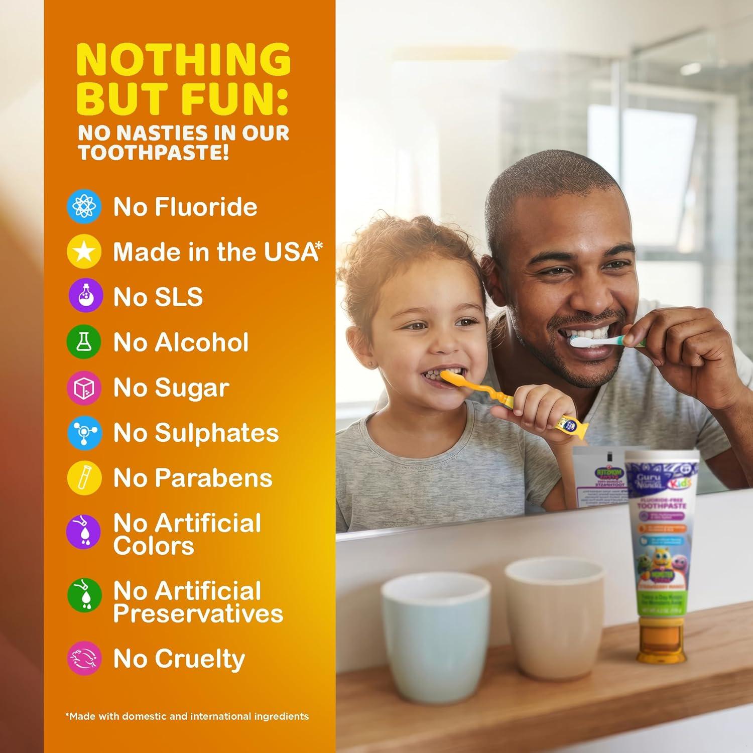 imageGuruNanda Kids Toothpaste with 2 Hydroxyapatite amp 25 Xylitol FluorideFree Strawberry Mango Flavor Safe if Swallowed Gentle amp Safe for Young Teeth amp Gums 42 oz42 Ounce Pack of 2