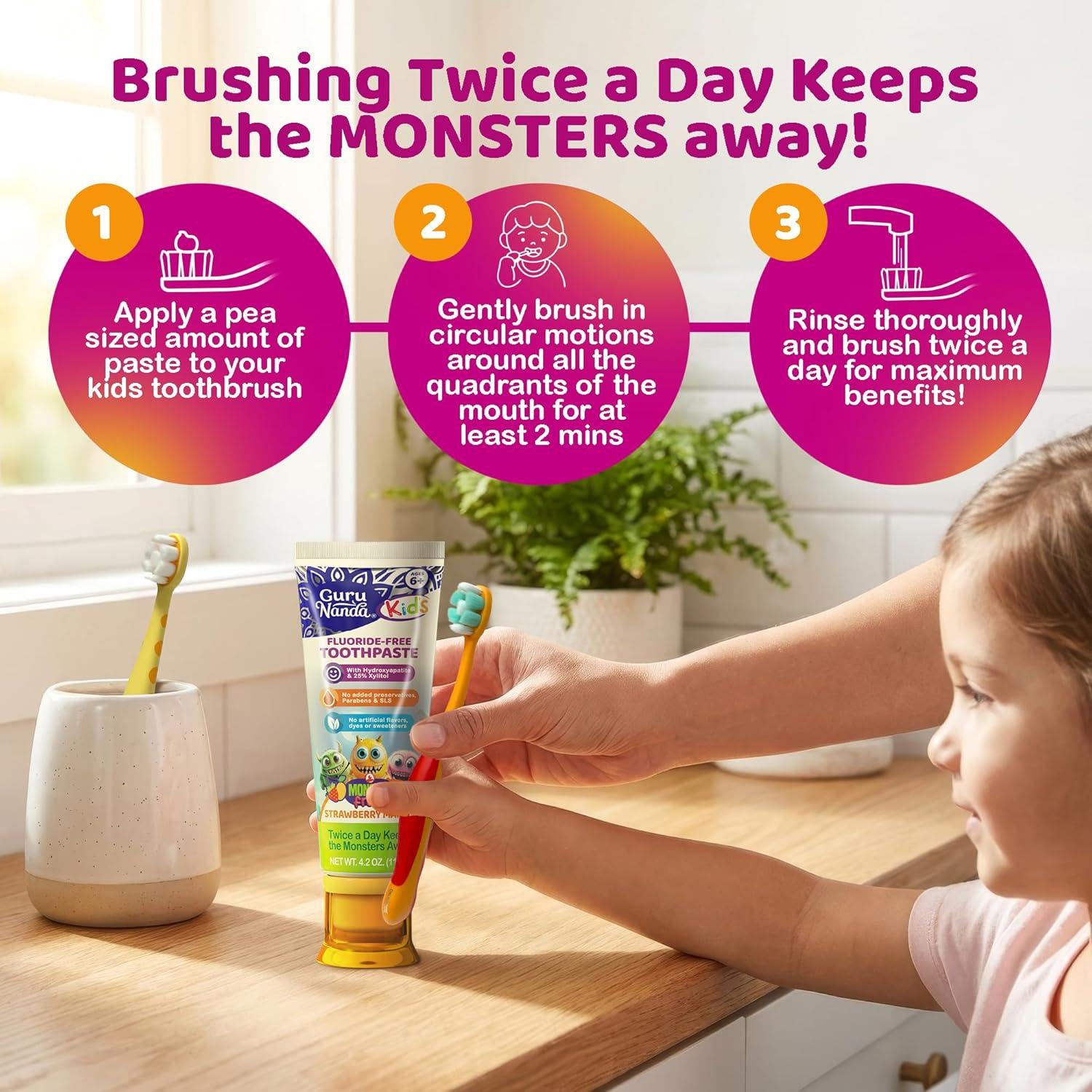 imageGuruNanda Kids Toothpaste with 2 Hydroxyapatite amp 25 Xylitol FluorideFree Strawberry Mango Flavor Safe if Swallowed Gentle amp Safe for Young Teeth amp Gums 42 oz42 Ounce Pack of 3