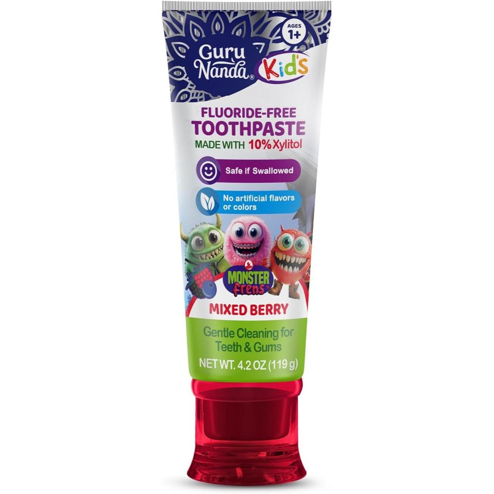 imageGuruNanda Kids Toothpaste for Toddlers with 10 Xylitol FluorideFree Mixed Berry Flavor Safe if Swallowed Gentle amp Safe for Young Teeth amp Gums 42 oz42 Ounce Pack of 1