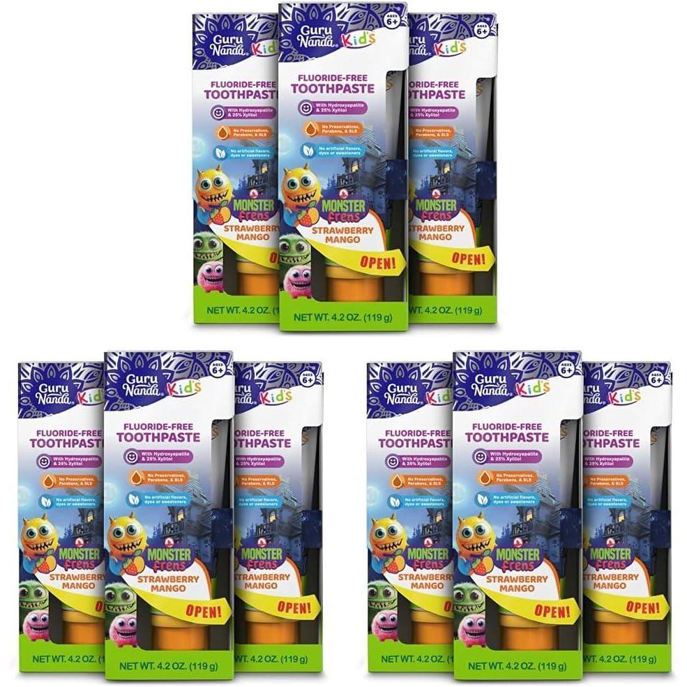 imageGuruNanda Kids Toothpaste with 2 Hydroxyapatite amp 25 Xylitol FluorideFree Strawberry Mango Flavor Safe if Swallowed Gentle amp Safe for Young Teeth amp Gums 42 oz42 Ounce Pack of 9