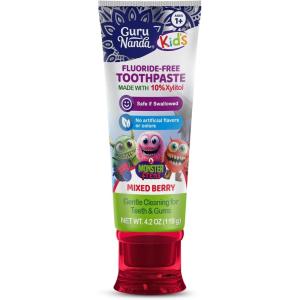 GuruNanda Kids Toothpaste for Toddlers with 10% Xylitol – Fluoride-Free, Mixed Berry Flavor, Safe if Swallowed, Gentle & Safe for Young Teeth & Gums, 4.2 oz(4.2 Ounce (Pack of 1))