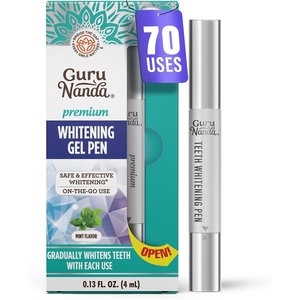 GuruNanda Teeth Whitening Pen – Helps Remove Surface Stains from Coffee, Tea & Wine, Up to 70 Uses, Precision Brush Applicator, Travel-Friendly Whitening Gel Pen, Mint Flavor, 4 mL