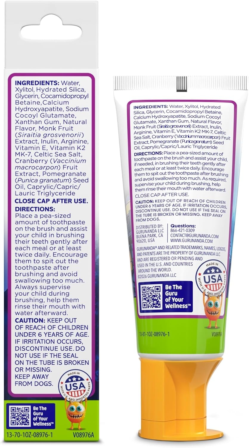 image:imageGuruNanda Kids Toothpaste with 2 Hydroxyapatite amp 25 Xylitol Travel Size FluorideFree Strawberry Mango Flavor Safe if Swallowed Gentle amp Safe for Young Teeth amp Gums 098 oz098 Ounce Pack of 4