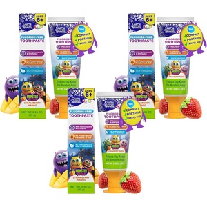 GuruNanda Kids Toothpaste with 2% Hydroxyapatite & 25% Xylitol, Travel Size, Fluoride-Free, Strawberry Mango Flavor, Safe if Swallowed, Gentle & Safe for Young Teeth & Gums, 0.98 oz(0.98 Ounce (Pack of 3))