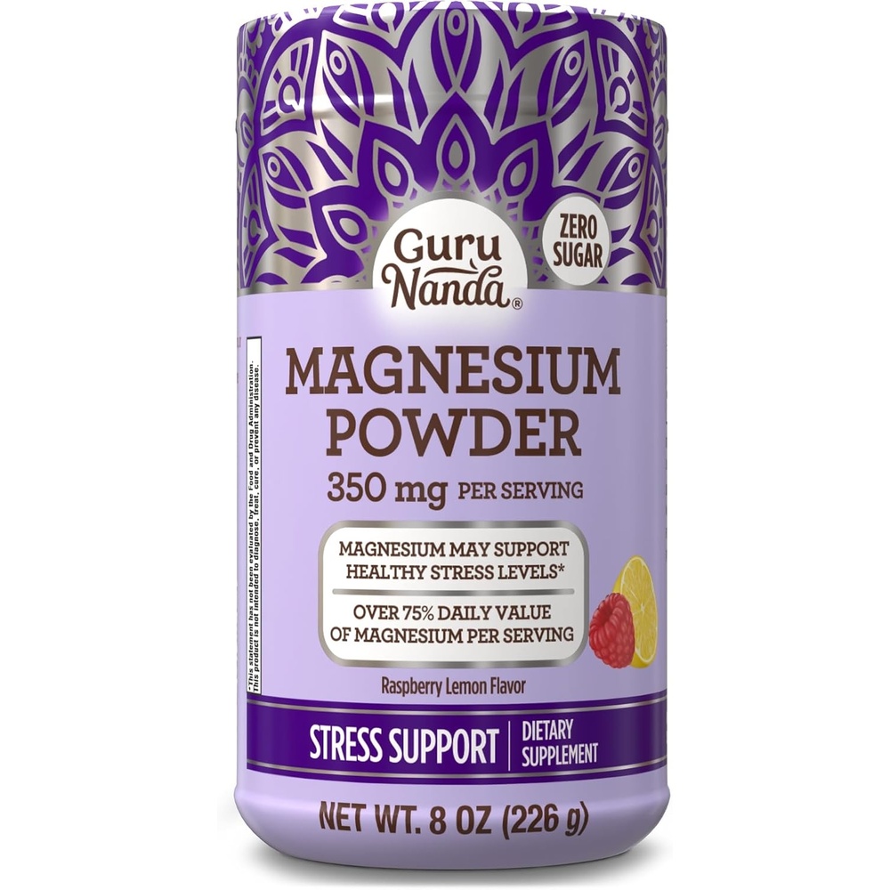 image:imageGuruNanda Magnesium Powder 350 mg Raspberry Lemon Flavor Zero Sugar 8 oz