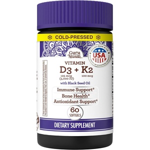 GuruNanda Black Seed Oil Softgel Capsules, 60 Count, Cold-Pressed Nigella Sativa with Vitamin D3 (5000 IU) & Vitamin K2 (MK-7), Omega 3-6-9, Antioxidant Supplement