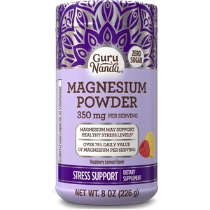 GuruNanda Magnesium Powder 350 mg, Raspberry Lemon Flavor, Zero Sugar, 8 oz