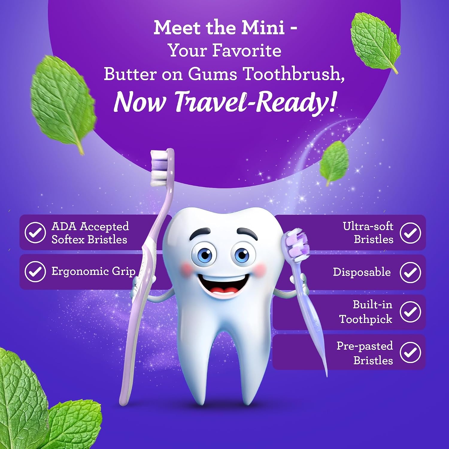 image:imageGuruNanda Disposable Travel Toothbrushes with Toothpaste amp Toothpick Prepasted ReadytoUse Mini Toothbrushes FluorideFree No Rinse Soft Bristles Individually Wrapped 14 Ct70 Count Pack of 1
