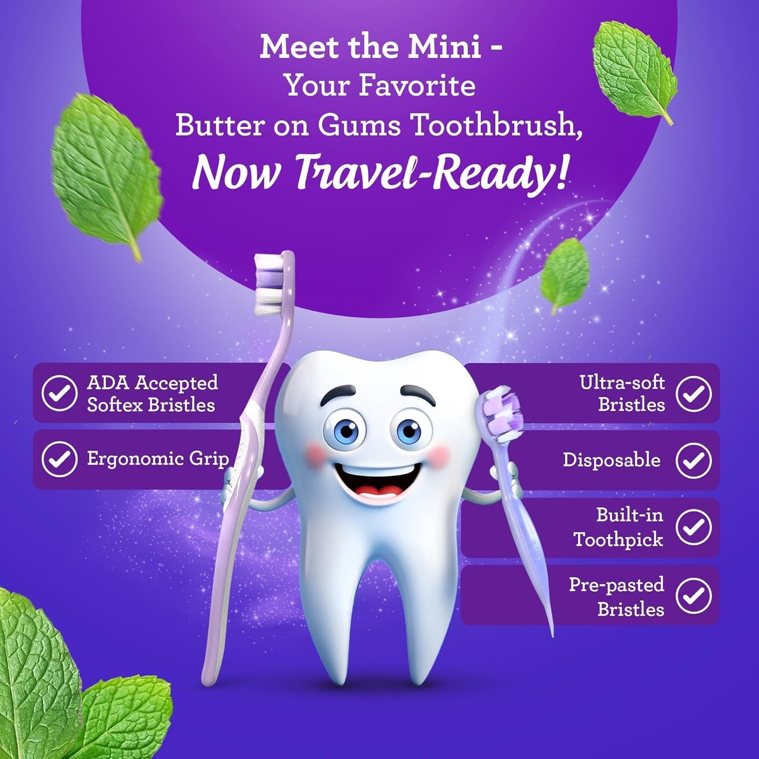 image:imageGuruNanda Disposable Travel Toothbrushes with Toothpaste amp Toothpick Prepasted ReadytoUse Mini Toothbrushes FluorideFree No Rinse Soft Bristles Individually Wrapped 14 Ct14 Count Pack of 1