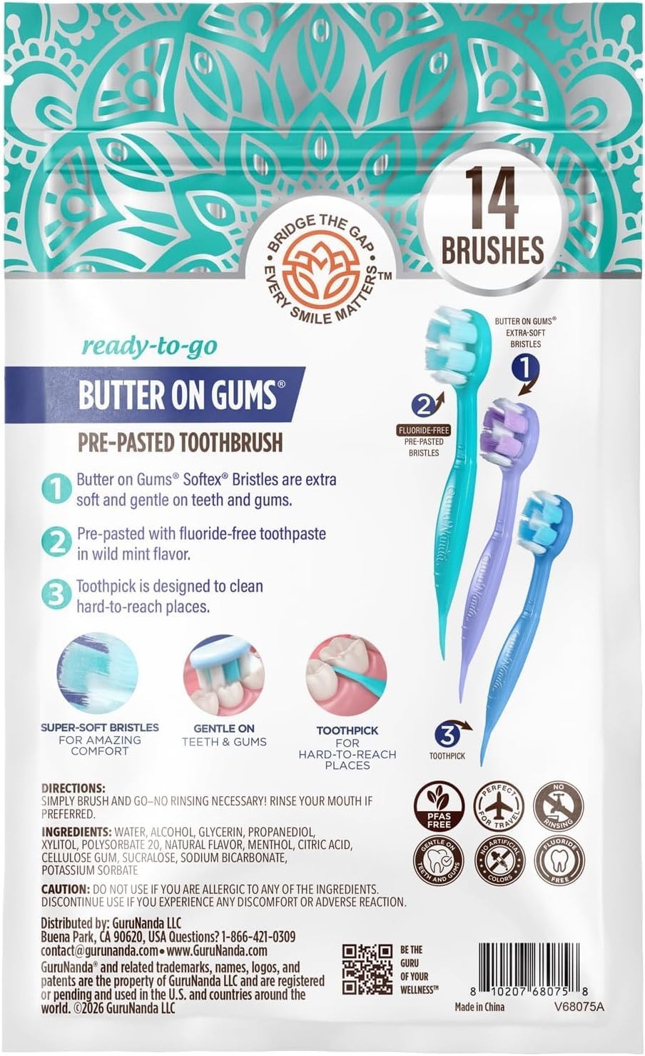 image:imageGuruNanda Disposable Travel Toothbrushes with Toothpaste amp Toothpick Prepasted ReadytoUse Mini Toothbrushes FluorideFree No Rinse Soft Bristles Individually Wrapped 14 Ct14 Count Pack of 1