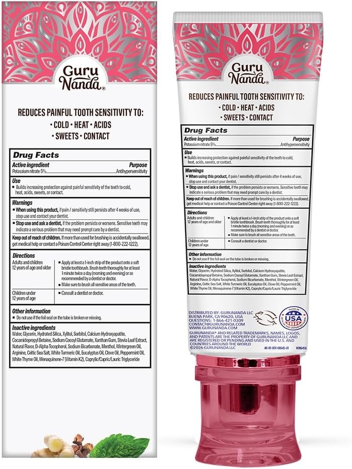 image:imageGuruNanda Sensitive Toothpaste 5 Potassium Nitrate for Tooth Sensitivity Relief with NanoHydroxyapatite Xylitol amp White Turmeric with Toothpaste Squeezer Natural Clove Mint 4 Pack42 Ounce Pack of 1