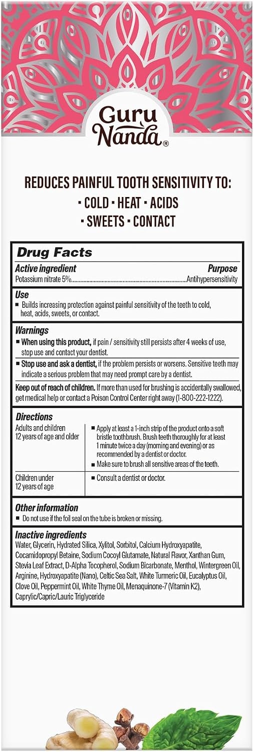 image:imageGuruNanda Sensitive Toothpaste 5 Potassium Nitrate for Tooth Sensitivity Relief with NanoHydroxyapatite Xylitol amp White Turmeric with Toothpaste Squeezer Natural Clove Mint 4 Pack42 Ounce Pack of 4