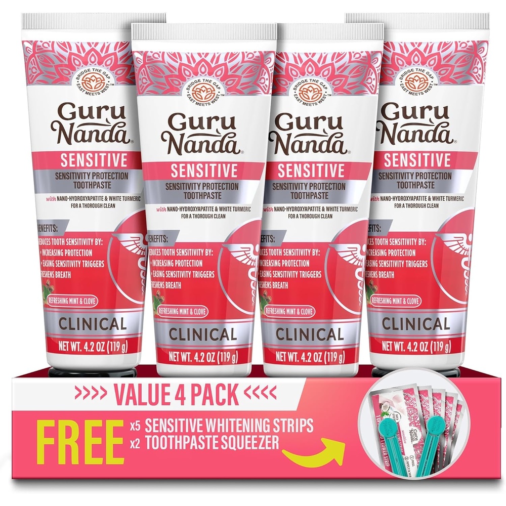 image:imageGuruNanda Sensitive Toothpaste 5 Potassium Nitrate for Tooth Sensitivity Relief with NanoHydroxyapatite Xylitol amp White Turmeric with Toothpaste Squeezer Natural Clove Mint 4 Pack42 Ounce Pack of 4
