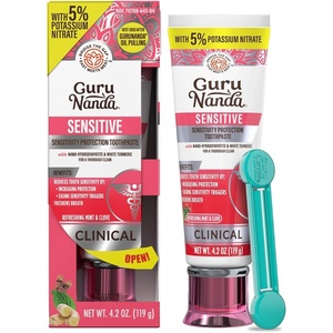 GuruNanda Sensitive Toothpaste – 5% Potassium Nitrate for Tooth Sensitivity Relief, with Nano-Hydroxyapatite, Xylitol & White Turmeric, with Toothpaste Squeezer, Natural Clove Mint, 4 Pack(4.2 Ounce (Pack of 1))