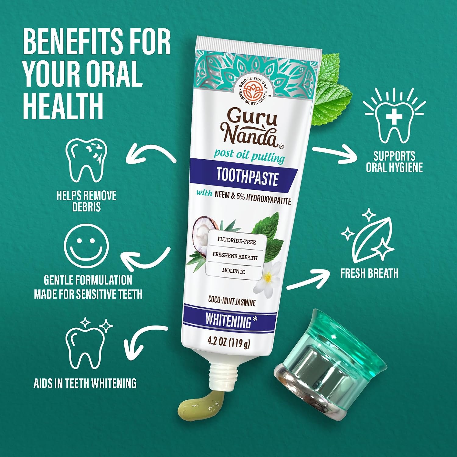 image:imageGuruNanda Daily Oral Care Bundle Hydroxyapatite Toothpaste amp Coconut Oil Pulling Mouthwash for Stronger Teeth amp Happier Gums