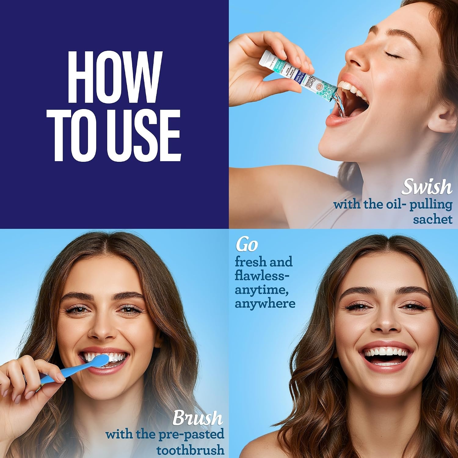image:imageGuruNanda TravelReady Oral Care Bundle 70ct Disposable PrePasted Toothbrushes amp 7 Coconut Oil Pulling Sachets for Fresh Breath amp Clean Smiles on the Go